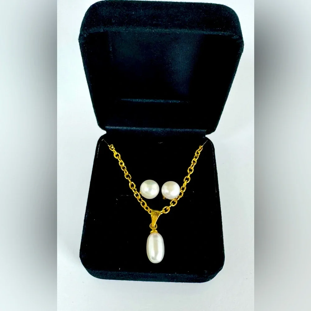 Elegant 18K Gold Plated Pearl Jewelry Set #1057